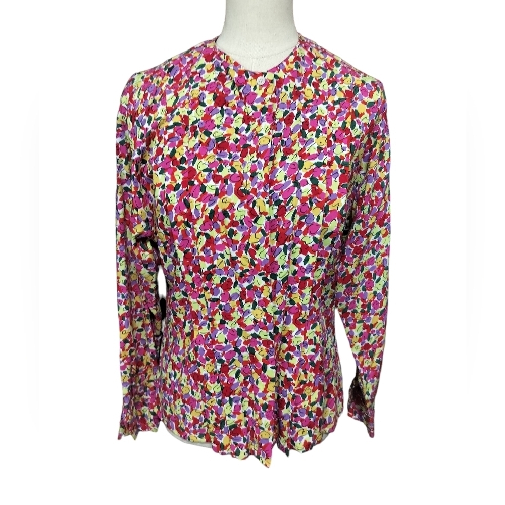 2502)Vtg Guy La Roche  Colorful Floral Print Long Sleeve Button dwn Top Sz EU 38